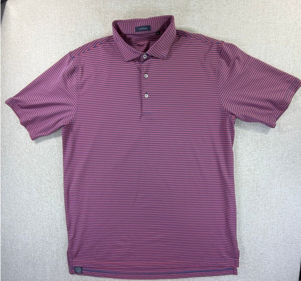 Turtleson Men's XL Red Blue Striped Short Sleeve 3 Button Performance Golf Polo